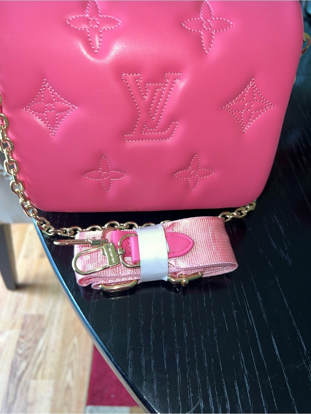 Hot Pink Monogram Crossbody Bag with Gold Chain Inspired